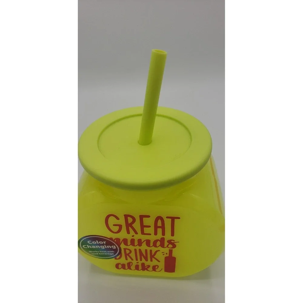 Color Changing Fishbowl Tumbler 40oz Lid & Straw Yellow Reusable Mainstays